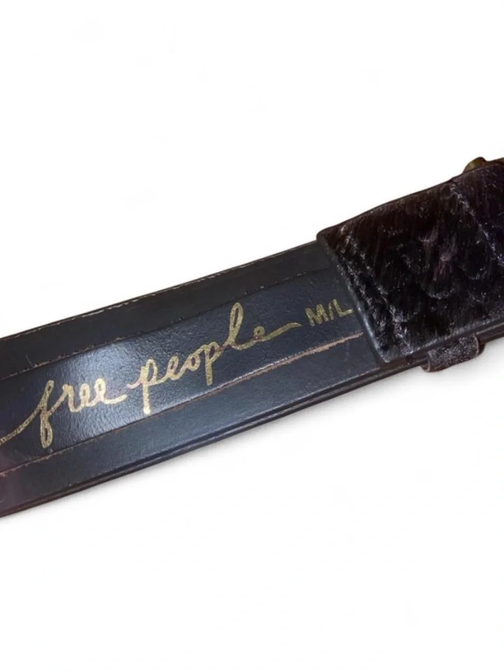 Free People Cassie Coin Black Snake Embossed Calf Hair Leather Belt – M/L